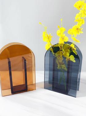 现代简约灰色插花玻璃花瓶 餐桌装饰花器家居桌面摆件客厅