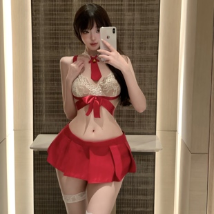 猫咪性感交叉绑带连衣裙套装 睡衣学院风约会睡裙 小胸聚拢修身