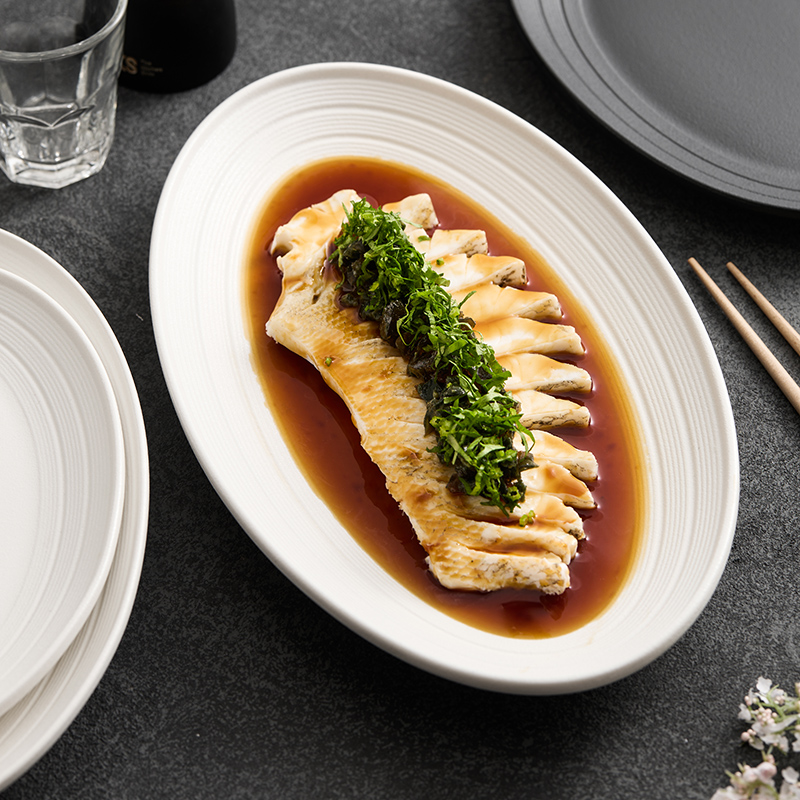 深鱼盘家用蒸鱼碟大盘子碗轻奢2025新款网红高级感餐具耐高温菜盘