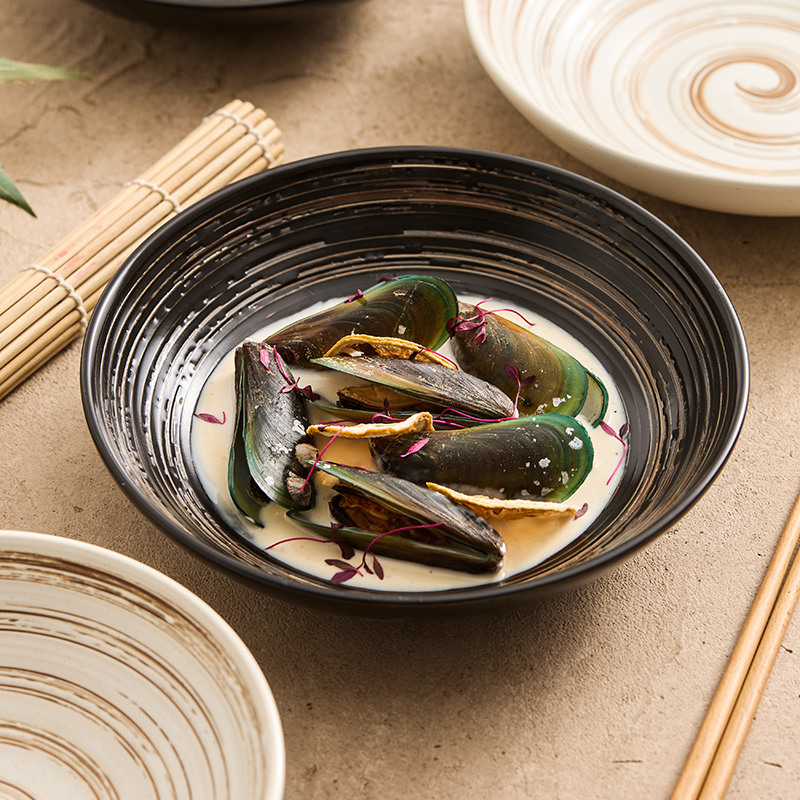 陶瓷装菜碗斗笠碗汤碗沙拉碗意面盘子高档酒店餐厅日式侘寂深汤盘