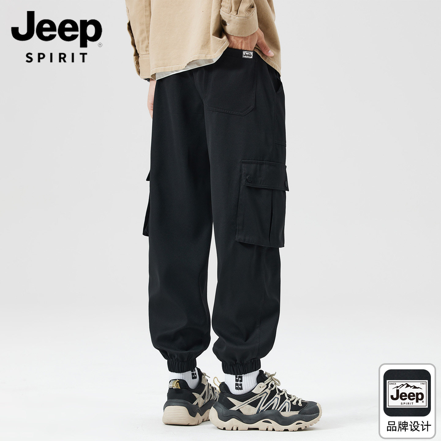 JEEP吉普黑色大口袋冲锋工装裤子图片