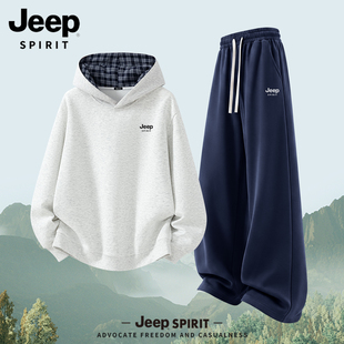 吉普JEEP连帽卫衣男款秋季新款外套青少年男装帅气学生潮流套装R