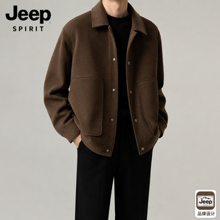 Jeep雅痞高级感老钱仿呢子短款翻领夹克外套男士26秋季大码茄克L