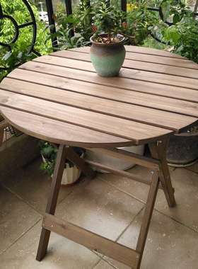 J阳实小ZM031桌椅小户型台家用现代简约复古折叠桌餐桌三圆件套木