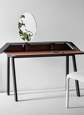 轻木美式中古风复古小户型实主梳妆台家用奢新款卧室ZW835卧黑色