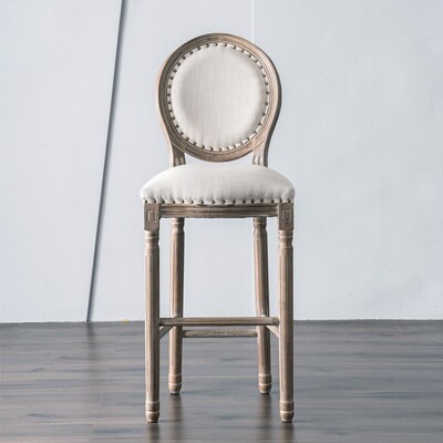 美式实木吧椅仿高古吧椅家台用欧式复靠背酒吧椅高脚椅藤编DWT吧