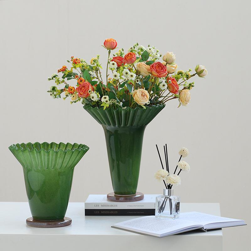 莫兰迪意大口BX253L-3居荷边卷口褶皱琉璃花瓶软装家样板创间客厅