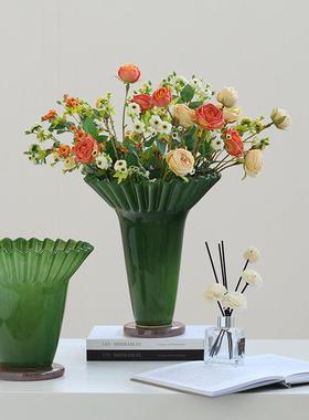 莫兰迪意大口BX253L-3居荷边卷口褶皱琉璃花瓶软装家样板创间客厅