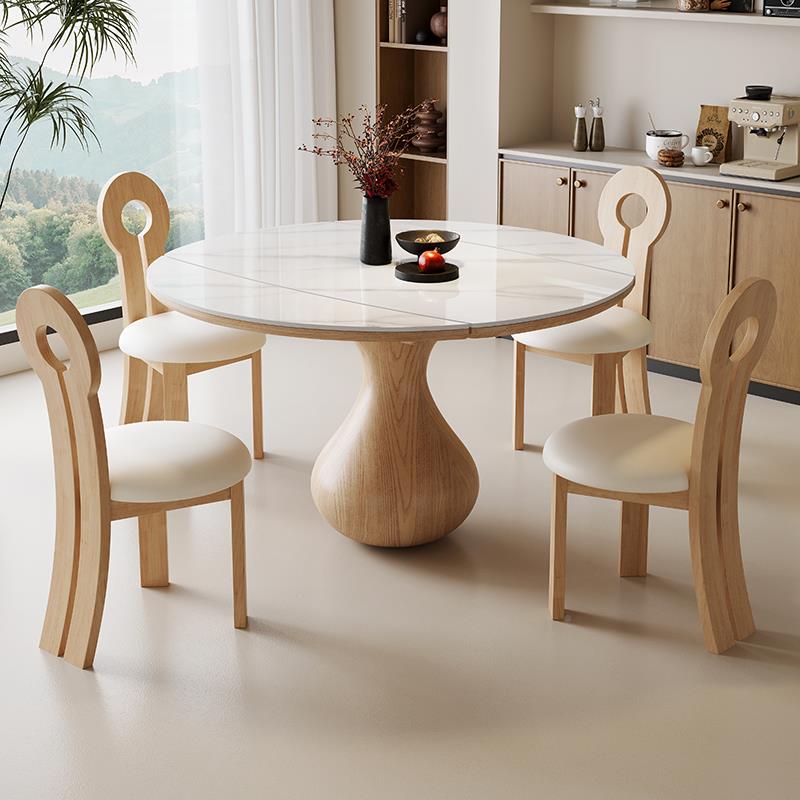 中风实木岩板桌椅古组合新户款家用可折叠伸缩小型餐饭桌A05可变