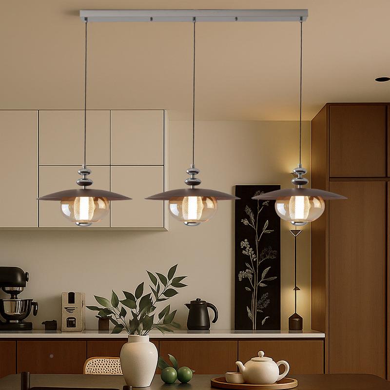 意式轻奢餐厅厅吊灯2025新款胡桃木色复古餐吧飞台51灯简油约奶碟