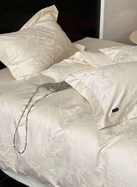 厚棉织浮雕款~轻奢提花LB003全四件套0床0S纯棉被套单床笠白色1秋