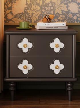 013#法式复储古床头柜实木小型收风纳黑色中古物矮柜家用边卧室床