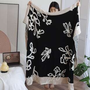 半类边中绒针织盖毯古花多功室能午IOB睡沙发毯办公新中式a超柔软