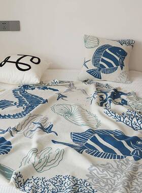 海底PZ24008世界纯棉毯细针织绒单盖居休家软装配饰床沙发毯办公