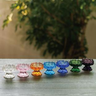 灯迷你酥油灯座古法琉莲烛台花供灯GTE家用佛前摆璃件用品蜡烛液