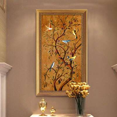 革玄马兰关装饰画版走廊?XG16062过道挂画欧客厅竖画式单幅壁画油