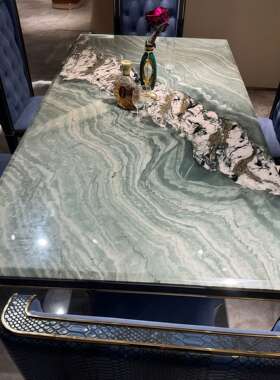 意轻式奢理石桌饭天大然奢石长方餐桌椅组合大小户型ICX豪宅别墅