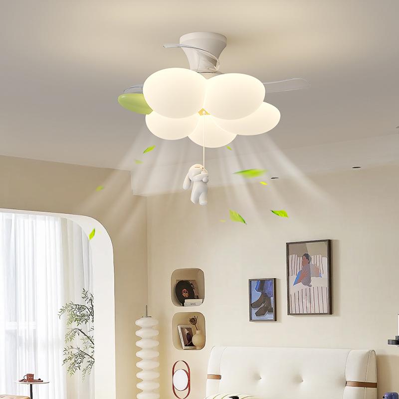 儿童房隐形温扇灯奶油风创意男风孩女孩顶馨卧室风扇灯房间975吸