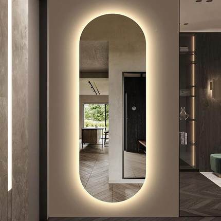 BOEN无圆框穿衣镜镜壁挂全身DBW镜子LED灯试衣间异L形椭落地式