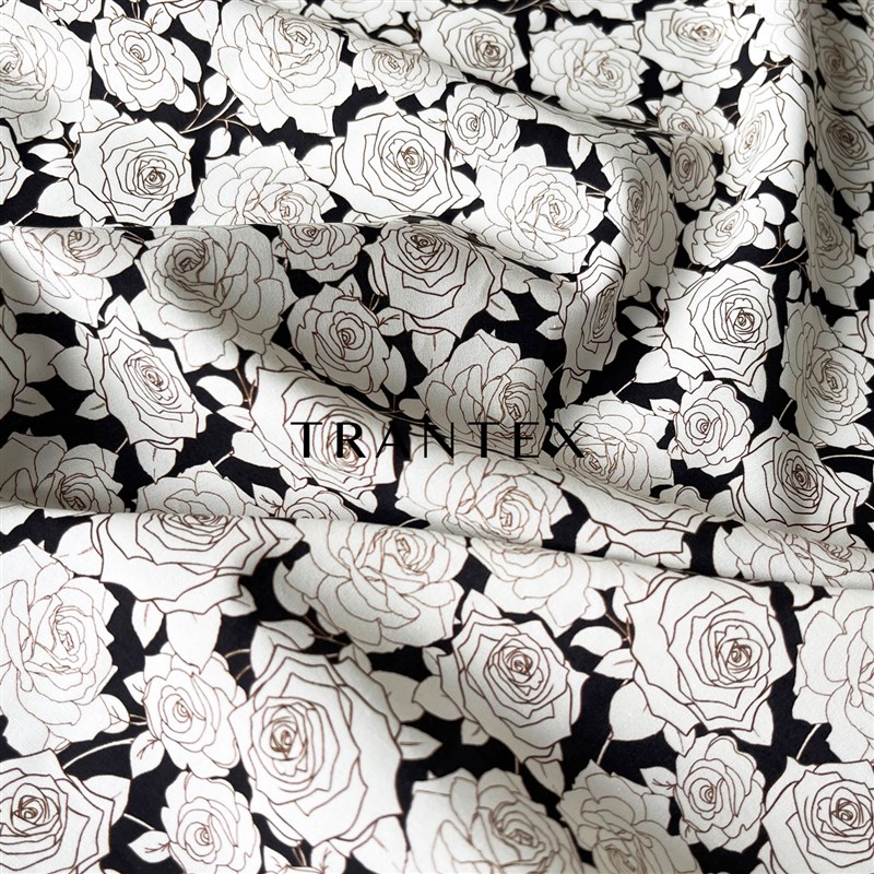 裙子纯棉全棉布料diy手工碎花印花衣G服装衬衣连衣裙黑白玫瑰面料