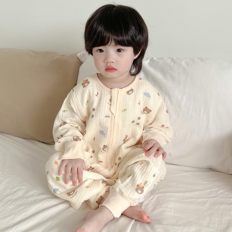 儿童睡袋夏季纯棉纱布男童薄款分腿宝宝防踢被子婴儿连体睡衣夏款