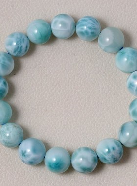天然玉化拉利玛海纹石水晶手链淡蓝色针钠钙石单圈礼物时尚饰品女
