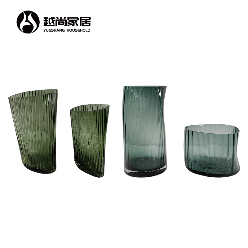 北欧抽象玻璃透明玻璃轻奢花瓶摆件创意玄关欧式工艺装饰品