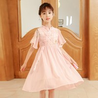速發(fā)女童漢服2024夏季新款大A童F雪紡古裝中國風連衣裙唐裝夏裝