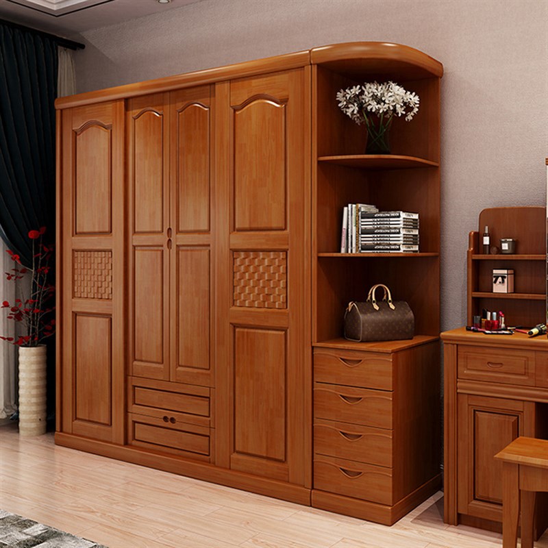 实木衣柜推拉门现代中式简约四门衣柜经济型主卧室婚房大容量衣橱
