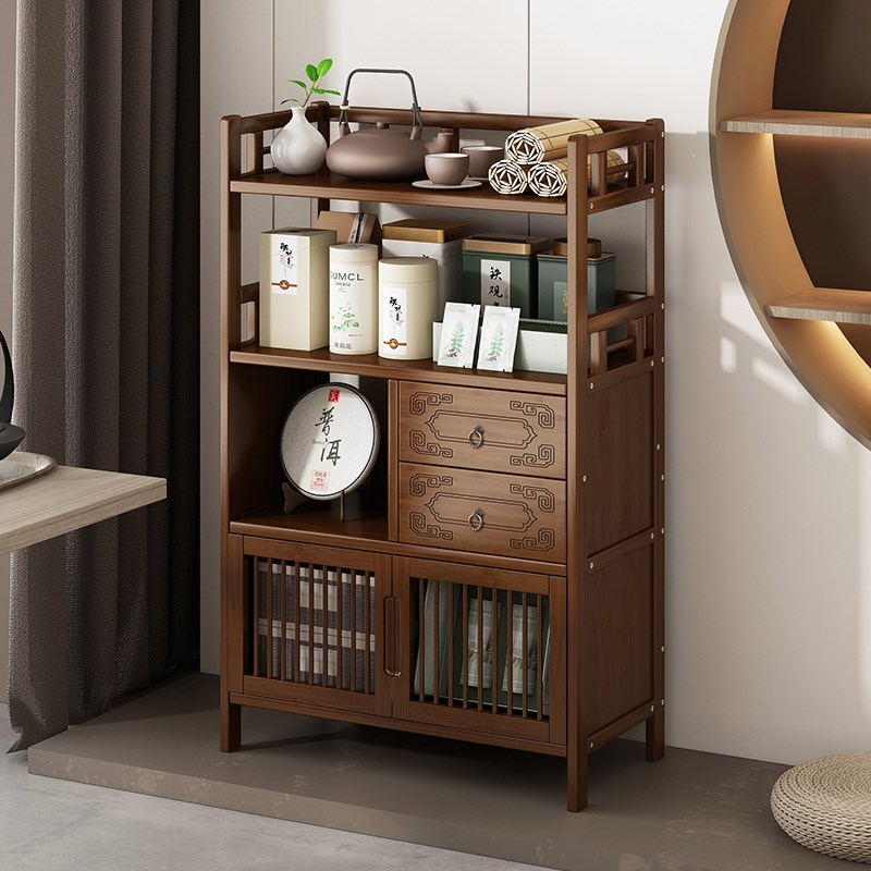 置物架茶台多功能茶柜架多宝阁书架实木多层储物架中式玄关博古架