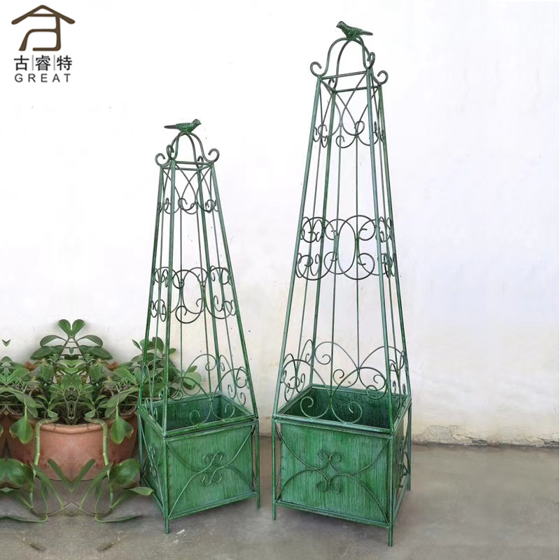 室外铁艺绿植爬藤架阳台花店庭院铁线莲支架鸟笼花盆架子挂式花篮
