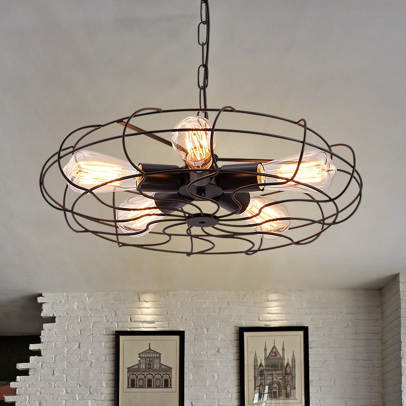 美式复古铁艺风扇吊灯客厅餐厅卧室酒吧台店铺创意艺术铁艺吊灯具