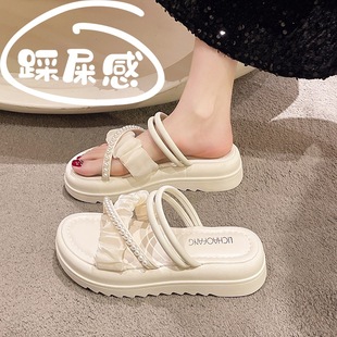 女夏2023新款 踩屎感孕婦涼鞋 外穿松糕跟配裙子仙女風(fēng)WY厚底兩穿涼