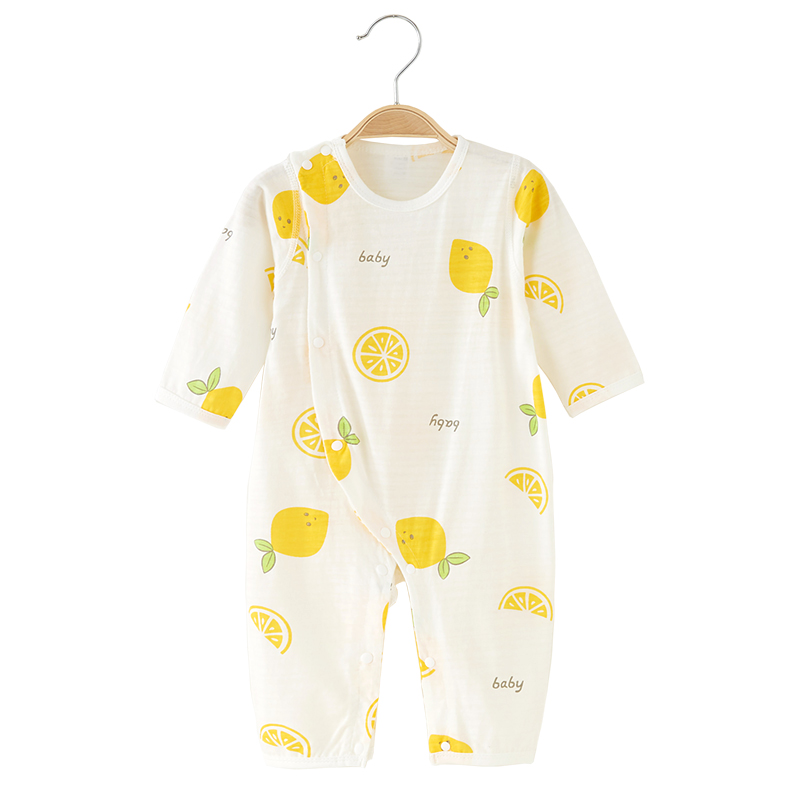婴儿连体衣夏季薄款新生儿睡w衣家居服宝宝纯棉空V调服长袖哈衣爬