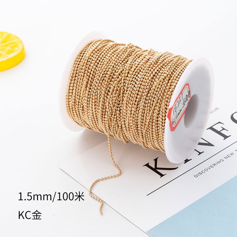 1.5mm玻珠链金属吊牌链整卷x波珠链DIY配件挂链圆珠链细窗帘拉珠