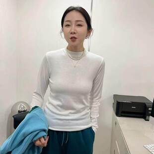 白色半高领打底衫女2025秋冬款高级感百搭小立领T恤洋气薄绒内搭