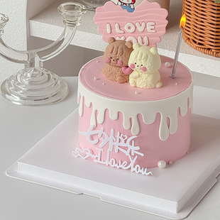 iloveyou翻糖切模卡通七夕情人节软胶拥抱小熊蛋糕装饰摆件模具