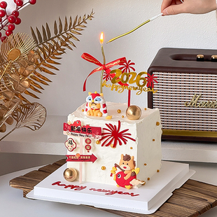 跨年蛋糕装 饰马年吉祥物新年快乐路牌花火礼花2026亚克力烘焙插件