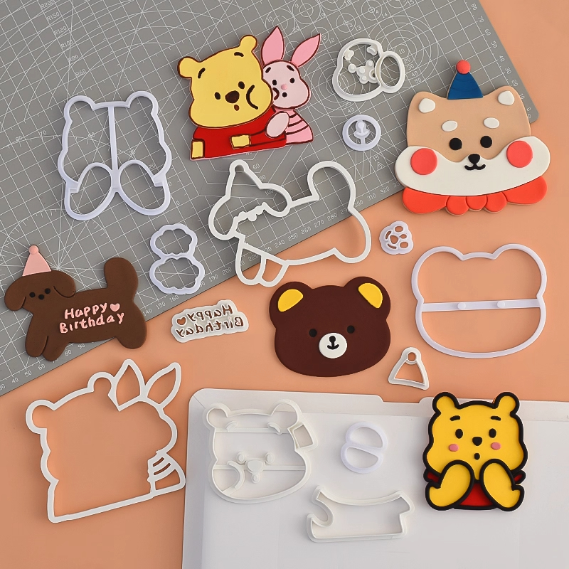 糖堡森林网红柴犬小熊头生日蛋糕模具维尼熊生日帽小狗翻糖切模