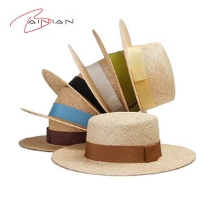 多色织带装 春夏新款 饰休闲简约宝草平顶H草帽户外沙滩遮阳防晒草