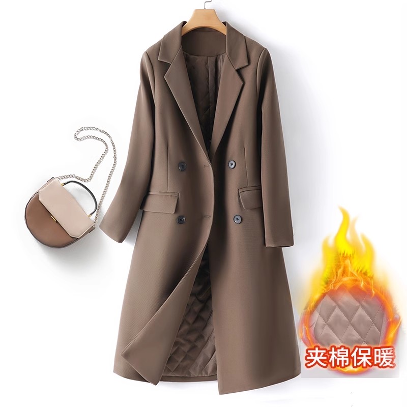 加厚西装外套女风衣2025春秋新款韩版直筒宽松气质中长款西服大衣