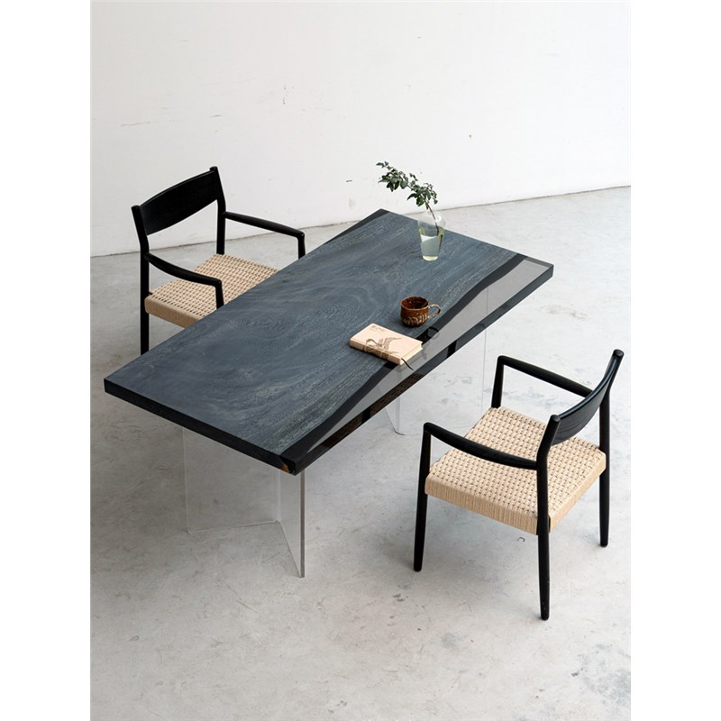 树脂河流桌胡桃木实木大板茶台原木餐桌北欧简约S现代创意茶桌茶