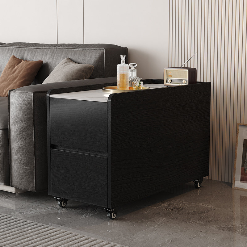 岩板边几小桌子客厅沙发极窄侧边柜轻奢高级置物柜家用实木边几柜