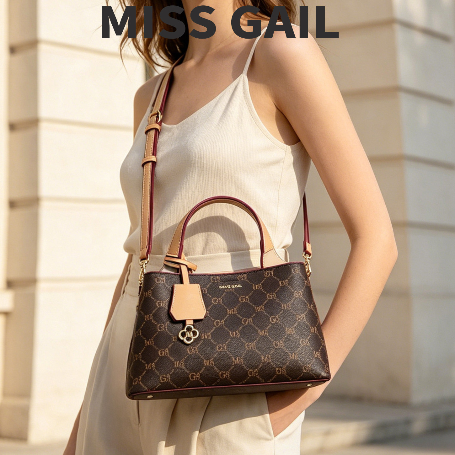 MissGail复古老花满印铂金包女士日常精致单肩斜挎通勤包女手提包