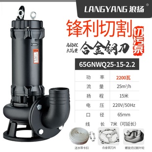 浪扬切割式排污泵化粪池家用污水泵220V单相带铰刀抽粪机380V泥浆