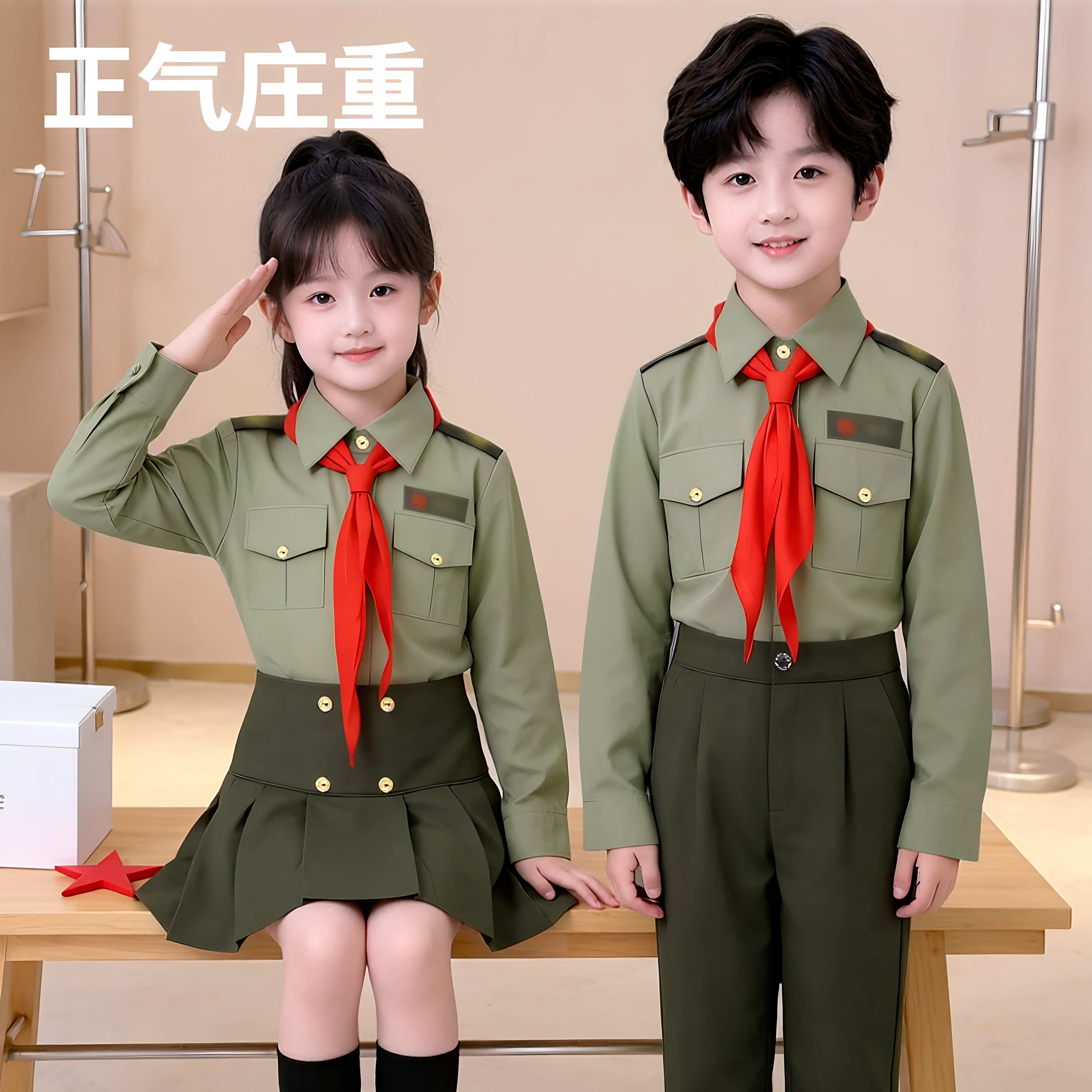 儿童升旗手小陆军演出服男女童军绿色运动会制服小学生合唱表演服