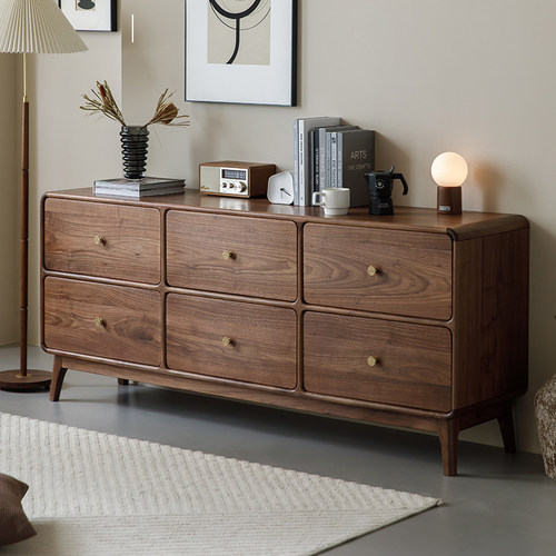 入户北美实木靠墙边柜床尾卧室玄关柜客厅黑柜胡桃木储物柜六斗柜