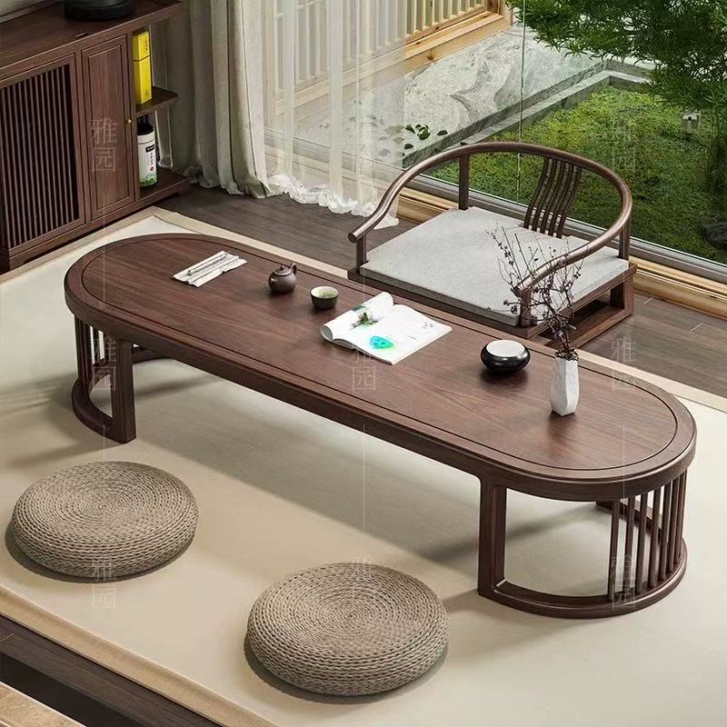 定制榻榻米黑胡桃木飘窗小茶几实木炕桌新中式喝茶阳台矮桌日式
