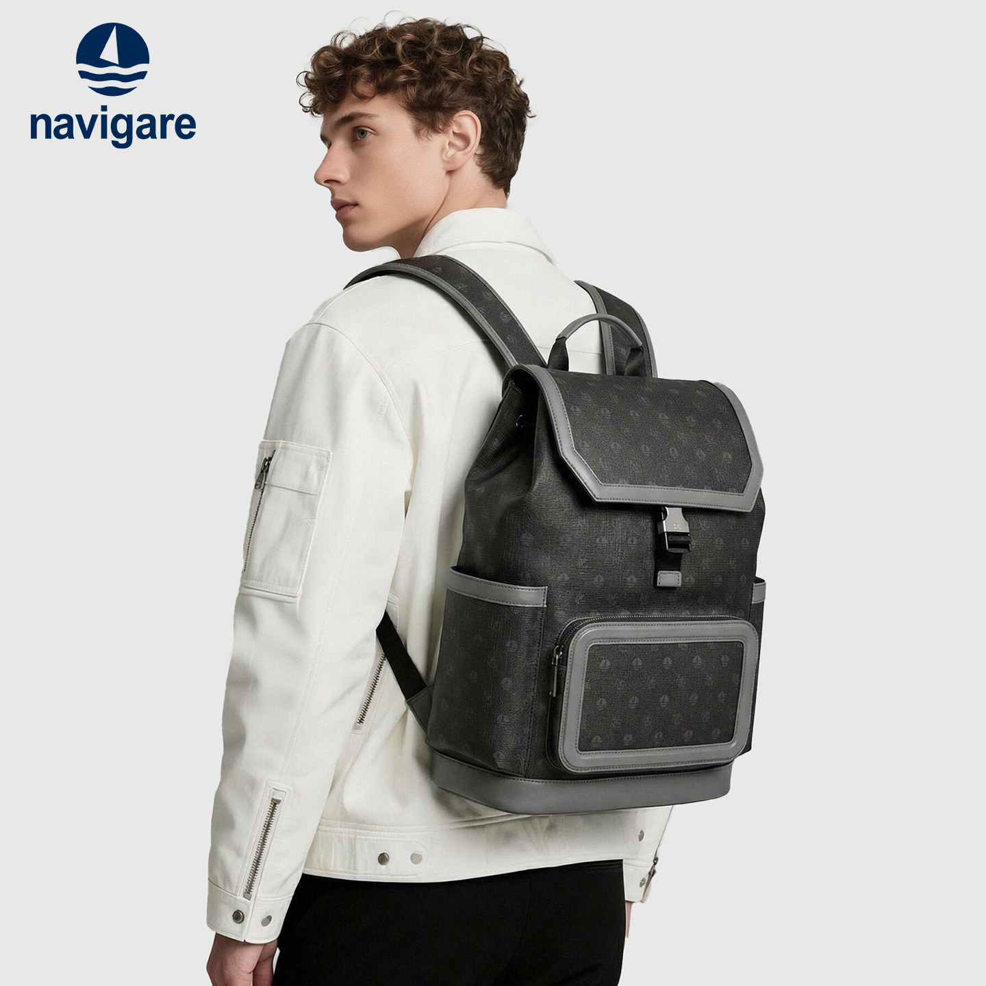 Navigare意大利小帆船2026新款男士翻盖双肩包商务电脑背包大容量