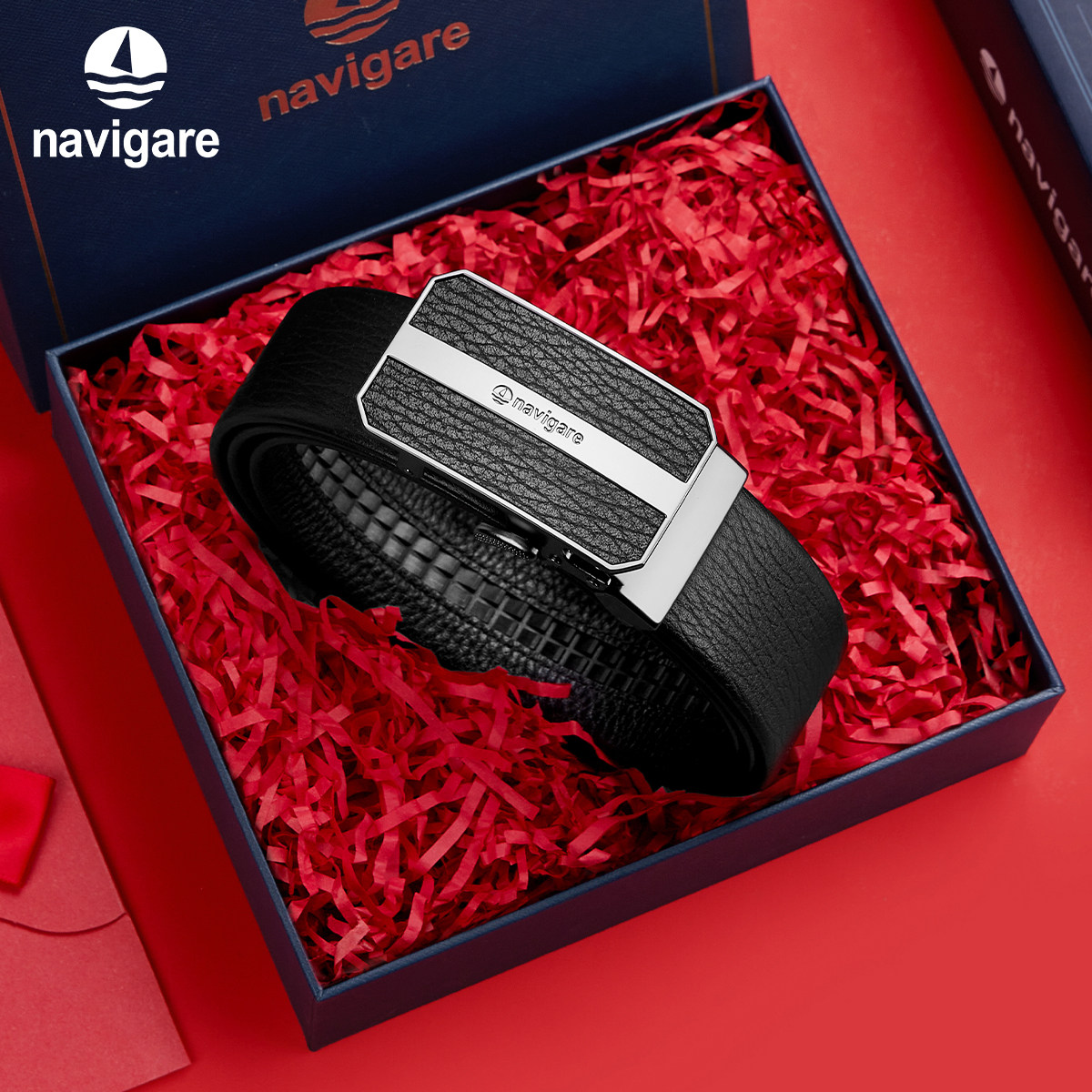 Navigare纳维凯尔小帆船头层牛皮柔软自动扣腰带爸爸皮带送礼